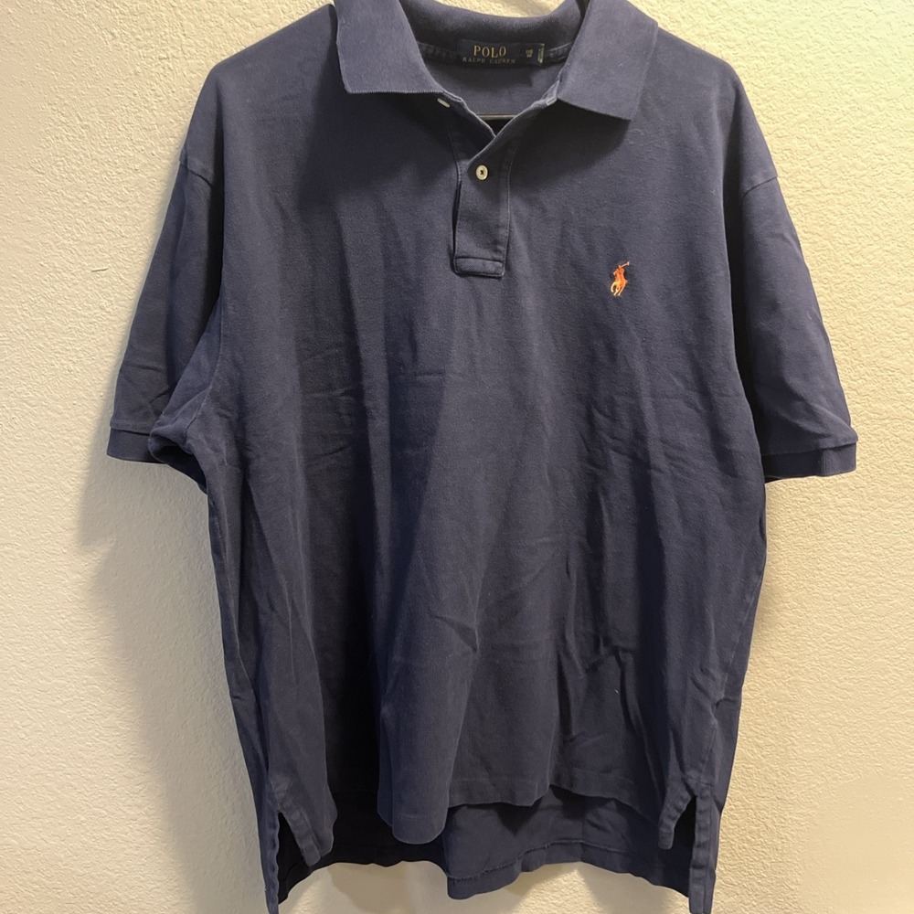 Polo Ralph Lauren Shirt Mens 1XB Blue Polo Short Sleeve Cotton Orange Pony